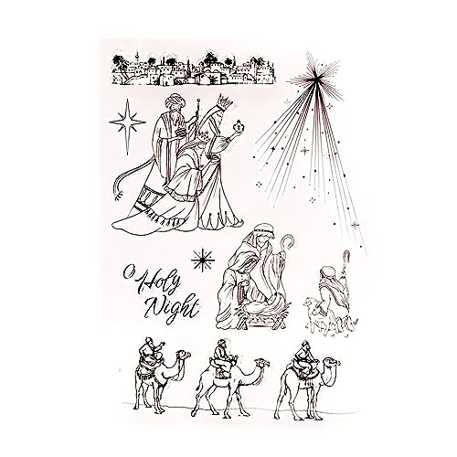 Arbuya Christmas Jesus Clear Stamps for Card Making or Journaling X-Mas Camel Holly Night Rubber Stamps for Scrapbooking Journals Paper Crafts Decoration