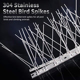 REMIAWY Bird Spikes for Pigeons Small Birds Cat, 15 Feet Anti Bird Spikes Stainless Steel Bird Deterrent Spikes 14 Strips