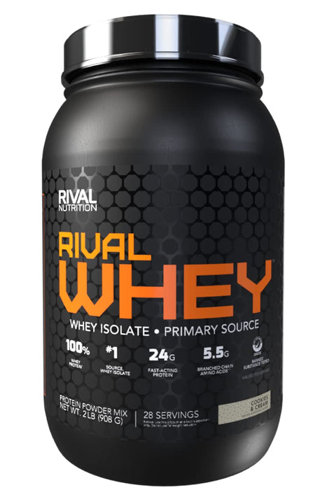 Rivalus Rivalwhey – Cookies and Crème 2lb - 100% Whey Protein, Whey Protein Isolate Primary Source, Clean Nutritional Profile, BCAAs, No Banned Substances, Made in USA