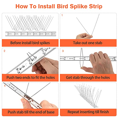 WELLUCK Bird Spikes for Small Birds Pigeons, 30 Feet (28 Strips) Fence Spike, Nest Prevention Bird Off Spike Repellent, Anti Bird Spike Stainless Steel, Smooth Polishing Harmless Deterrent