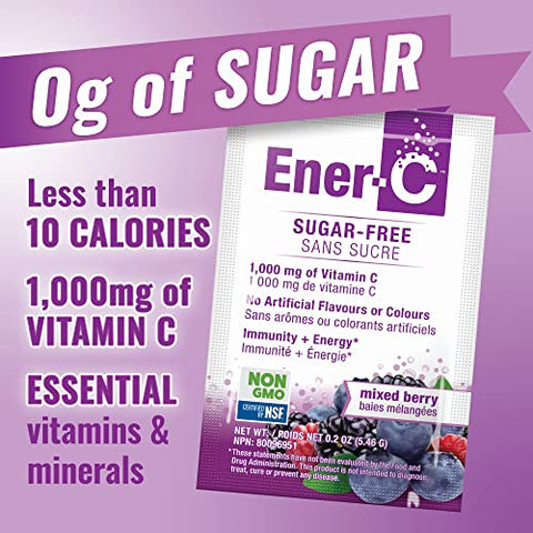 Ener-C Sugar Free Mixed Berry Multivitamin Drink Mix, 1000mg Vitamin C, Non-GMO, Vegan, Real Fruit Juice Powders, Natural Immunity Support, Electrolytes, Gluten Free, 30 Count (Pack of 2)