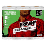 Brawny Tear-A-Square Paper Towels, 6 Double Rolls = 12 Regular Rolls, 3 Sheet Size Options, Quarter Size Sheets