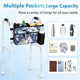 Rhino Valley Walker Bag, Multi Pockets Folding Walker Basket Tote Bag with Cup Holder, Hand-free Carry Pouch Storage Bag for Universal Walkers, Large Capacity Organizer for Seniors Elderly,Blue Cosmos