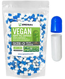 XPRS Nutra Size 0 Empty Capsules - 500 Count Empty Vegan Capsules - Vegetarian Empty Pill Capsules - DIY Vegetable Capsule Filling - Veggie Pill Capsules Empty Caps (Blue/White)