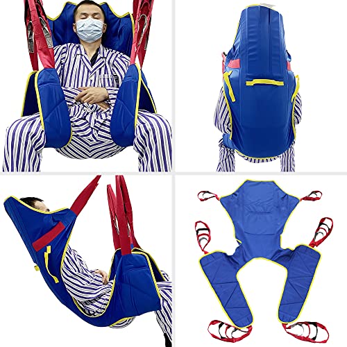 BUYHAO Full Body Patient Lift Sling, Head and Back Support, Toileting Transfer Slings, Split Legs with Commode Opening, 5 Handles, 6 Straps, Lifting Sling Medium Compatible with Various of Lifts