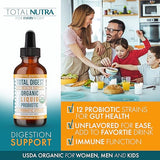 Total Nutra Liquid Probiotic for Women Men & Kids – USDA Organic Acidophilus Probiotic Liquid & Alfalfa Blend – Vegan Probiotic for Gut Health – Dairy, Gluten, Sugar Free & Non-GMO Oral Probiotics