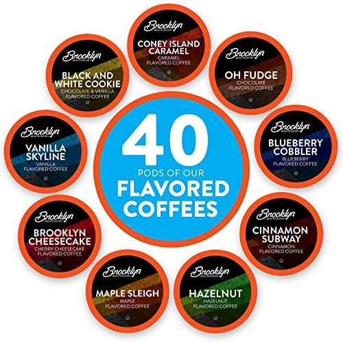 Brooklyn Beans Coffee Pods Flavored Gourmet Variety Pack, Compatible with 2.0 Keurig K Cup Brewers, 40 Count