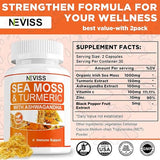 2 Pack Sugar Free Organic Sea Moss Capsules, with Turmeric, Ashwagandha, Vitamin C - Rich in Iodine - for Thyroid Support, Immune & Digestive System, Gut Cleanse, Seamoss Pills, Seamoss Gel, 60 * 2ct