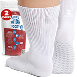 2 Pairs Extra Wide Socks For Swollen Feet, Diabetic Socks for Men, Diabetic Non Slip Socks, Diabetic Socks Women, Hospital Socks with Skid Grips, Non Slip Socks For Elderly, Extra Wide Diabetic Socks