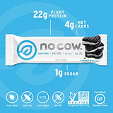 No Cow High Protein Bars, Cookies 'N Cream, 22g Plant Based Vegan Protein, Keto Friendly, Low Sugar, Low Carb, Low Calorie, Gluten Free, Naturally Sweetened, Dairy Free, Non GMO, Kosher, 12 Pack