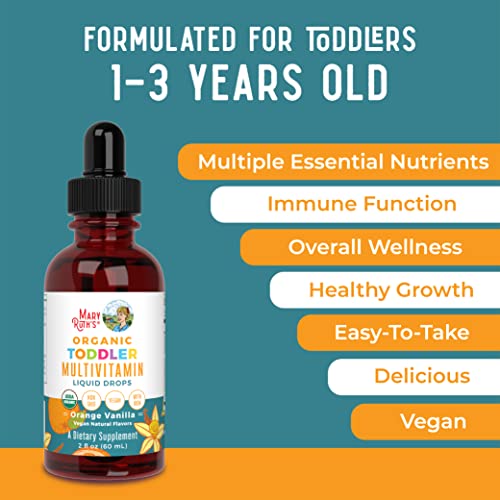 Multivitamin & Multimineral with Iron for Toddlers by MaryRuth's | USDA Organic | Sugar Free | Multivitamin Liquid Drops for Kids Ages 1-3 | Immune Support | Vegan | Non-GMO | 2 Fl Oz