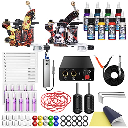 Wormhole Complete Tattoo Kit for Beginners Tattoo Power Supply Kit 8 Tattoo Inks 10 Tattoo Needles 2 Pro Tattoo Machine Kit Tattoo Gun Kit