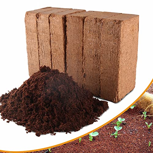 Premium Organic Coconut Coir Bricks - 6 Pack of 13.8 Gallon Bricks for Planting, Gardening, and Potting Soil Substrate. Low EC & pH Balanced 100% Organic Peat Moss Mix with Fiber from Coconut Husks