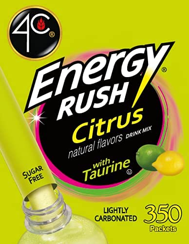 4C Powder Energy Rush Stix, Energy Rush - Citrus 350 Count, Bulk Buy, Singles Stix, On the Go, Refreshing Water Flavorings, Value Pack