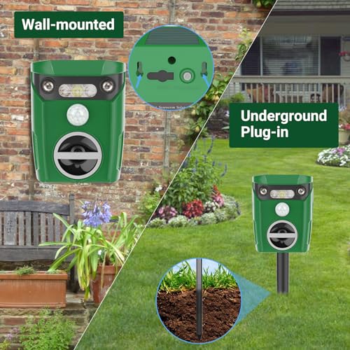 Ultrasonic Solar Animal Repeller - YARDefense Outdoor Cat Repellent Motion Activated with LED Flashing Light Waterproof Squirrel Raccoon Skunk Fox Deer Repellent Device for Lawn and Garden