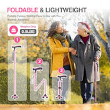 FANECO Walking Cane for Women/Men, Free Standing Folding Cane for Seniors, Pivoting Quad Base for Balance and Stability, Lightweight Adjustable Walking Stick for Elderly