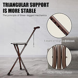 Yayayo Walking Cane with Seat Aluminum Alloy Portable LED Floding Chair for Seniors Adult Height Adjustable Heavy Stick Stool for Elderly Gift Brown