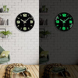 Warminn 12 Inch Glow in the Dark Wall Clock, Silent Non-Ticking, Battery Operated, Easy to Read, Ideal for Elderly or Visually Restricted