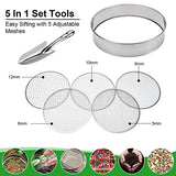 Soil Sieve Garden Potting Riddle Sieve Stainless Steel Soil Sieve Set, With 5 Interchangeable Filter Mesh Sizes 3,6,9,10,12mm and Bonus Spade