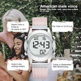 Hearkent Digital Talking Watch for Ladies with American Accent Voice LCD Big Numbers Watch for Visually impaired, Elderly or Blind People (Pink)