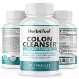 Herbafuel Colon Cleanse - Supports Detox, Gut Health, & Bloating Relief - Contains Herbs, Fibers, & Probiotics - Advanced Cleansing Formula with Psyllium Husk Powder, Non-GMO, 30 Capsules