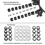 Qooltek Bracket/Headband Magnifying Glass Jewelry Clock Repair Loupe with 2 LED Lights and 8 Interchangeable Lens 2.5X 4X 6X 8X 10X 15X 20X 25X for 0.5-6.2 Inch Focal Length (New Upgraded Version)