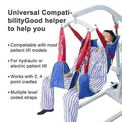 BUYHAO Full Body Patient Lift Sling, Head and Back Support, Toileting Transfer Slings, Split Legs with Commode Opening, 5 Handles, 6 Straps, Lifting Sling Medium Compatible with Various of Lifts