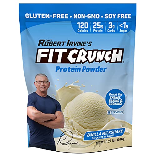 FITCRUNCH Tri-Blend Whey Protein, Keto Friendly, Low Calories, High Protein, Gluten Free, Soy Free (18 Servings, Vanilla Milkshake)