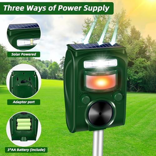 2024 Upgraded Solar Animal Repellent Cat Repellent Squirrel Repellent Outdoor Ultrasonic pest Repeller Waterproof Motion Sensor Strobe Lights Skunk Deterrent Coyote Deterrent Raccoon Repellent