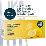 Lunderg Lemon Scented Super Absorbent Commode Pads - Medical Grade Value Pack 100 Count - for Bedside Commode Liners Disposable, Adult Commode Chair, Portable Toilet Bags - Light Scent