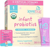 Lovebug Award Winning USDA Organic Probiotic for Infants | Ages 0-6 Months | Helps with Colic, Reflux, Diarrhea, Constipation & Gas | Tasteless Powder | Sugar Free | Allergen-Free, Non-GMO & Vegan