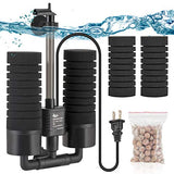 AQQA Aquarium Electric Power Sponge Filter,3W/5W Silence Submersible Foam Filter,Sponges Bio Ceramic Media Balls Double Filter for Saltwater Freshwater Fish Tank (L)