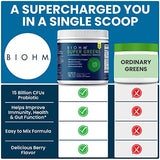 BIOHM Super Greens - Green Superfood Powder Antioxidant Veggie Powder & Smoothie Mix with Digestive Enzymes, Spirulina, 34 Superfood with Prebiotics & Probiotics | Mixed Berry Flavor (30 Servings)