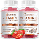O NUTRITIONS Vitamin B Complex Vegan Gummies with Vitamin B12, B7 as Biotin, B6, B3 as Niacin, B5, B6, B8, B9 as Folate for Stress, Energy and Healthy Immune System-Prenatal Vitamins (2 Pack)