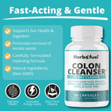 Herbafuel Colon Cleanse - Supports Detox, Gut Health, & Bloating Relief - Contains Herbs, Fibers, & Probiotics - Advanced Cleansing Formula with Psyllium Husk Powder, Non-GMO, 30 Capsules