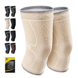 CAMBIVO 2 Pack Knee Brace, Knee Compression Sleeve Support for Men and Women, Knee Pads for Running, Hiking, Meniscus Tear, Arthritis,Joint Pain Relief (Beige,Small)