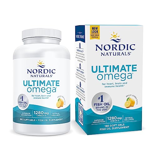 Nordic Naturals Ultimate Omega, Lemon Flavor - 180 Soft Gels - 1280 mg Omega-3 - High-Potency Omega-3 Fish Oil with EPA & DHA - Promotes Brain & Heart Health - Non-GMO - 90 Servings