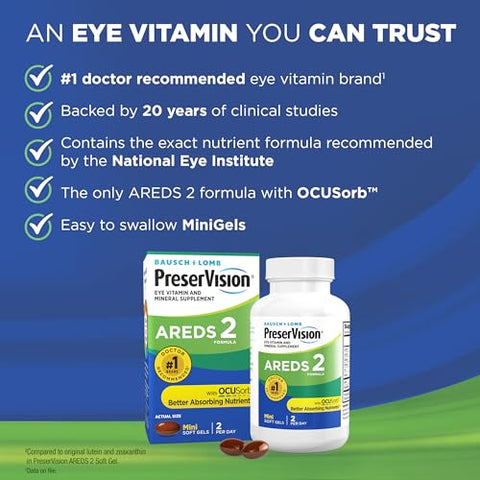 PreserVision AREDS 2 Eye Vitamin & Mineral Supplement, Contains Lutein, Vitamin C, Zeaxanthin, Zinc & Vitamin E, 90 Softgels (Packaging May Vary)