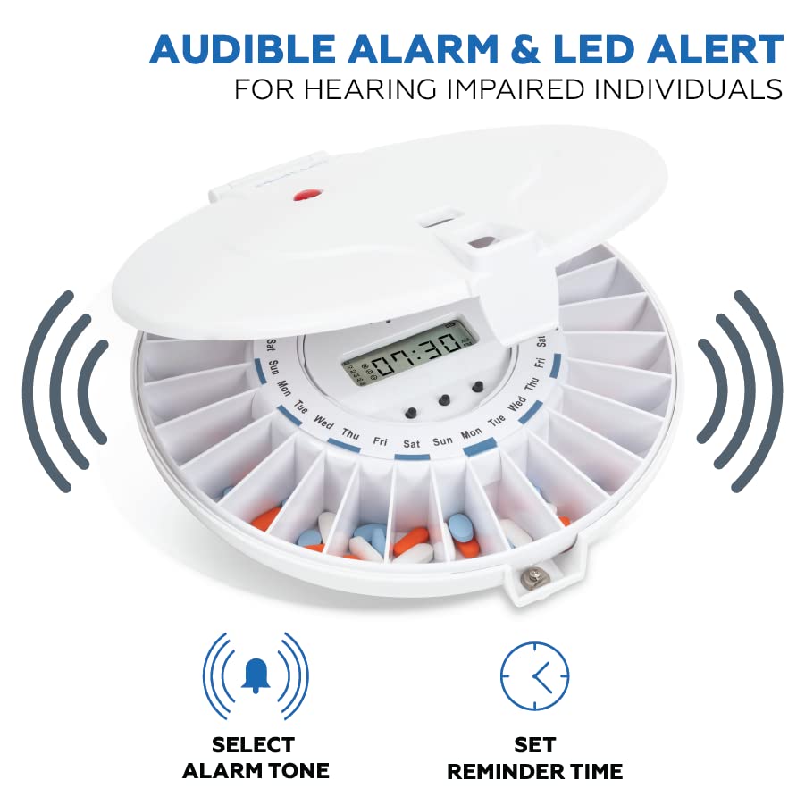 MedELert Premium Locking Automatic Pill Dispenser with Solid White L