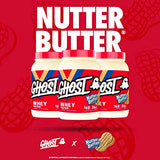 GHOST Whey Protein Powder, Nutter Butter - 2LB Tub, 26G of Protein - Peanut Butter Cookie Flavored Isolate, Concentrate & Hydrolyzed Whey Protein Blend