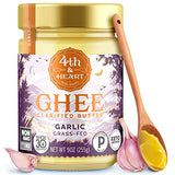 4th & Heart California Garlic Grass-Fed Ghee, 9 Ounce, Keto, Pasture Raised, Lactose and Casein Free, Certified Paleo