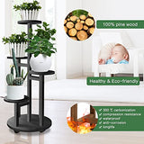 GEEBOBO 5 Tiered Tall Plant Stand for Indoor, Wood Plant Shelf Corner Display Rack, Multi-tier Planter Pot Holder Flower Stand for Living Room Balcony Garden Patio (Black)