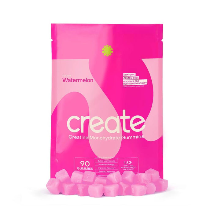 Create Creatine Monohydrate Gummies for Men & Women - Boost Focus, Strength, and Endurance, Anti-Melting Formula, Vegan, Gluten-Free, Non-GMO, 1.5 Gram Creatine per Gummy (Watermelon, 90ct)