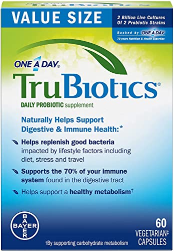 TruBiotics Daily Probiotic, 60 Capsules - Gluten Free, Soy Free Digestive + Immune Health Support Supplement for Men and Women