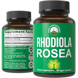 Peak Performance Rhodiola Rosea Vegan Capsules Made with Rhodiola Rosea 1200 mg Maximum Strength Nature Made Whole Root Extract. Herb Supplement with Rosavin Energy Pill.