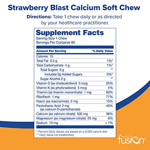 Bariatric Fusion Calcium Citrate & Energy Soft Chew Bariatric Vitamin | Strawberry Flavored | Sugar Free | Bariatric Surgery Patients Including Gastric Bypass and Sleeve Gastrectomy | 60 Count