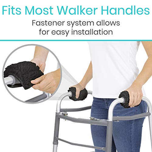 Vive Walker Handle Cushions (2-Pack) Extra Soft Sheepskin Grips - Padded Hand Cover Accessories for Folding Rolling Wheelchair, Rollator Handle, Senior, Elderly Grippers - Foam Padding for Disability