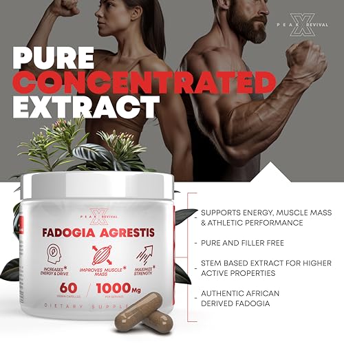 Peak Revival-X Fadogia Agrestis 1000mg Per Serving Supplement - Potent Extract to Increase Energy, Athletic Performance & Muscle Mass - Supplements Third Party Tested & Made in The USA (60 Capsules)