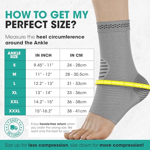 Modvel Ankle Brace for Women & Men - 1 Pair of Ankle Support Sleeve & Ankle Wrap - Compression Ankle Brace for Sprained Ankle, Achilles Tendonitis, Plantar Fasciitis, & Injured Foot - Medium, Gray