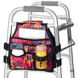supregear Side Walker Bag, Walker Side Access Bag Organizer Pouch Tote with Handle Multifunction Walker Side Accessory for Most Walker with Side Bar, Easy to Install and Lightweight (Floral)